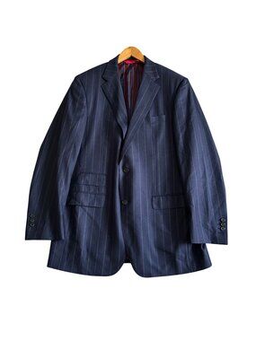 Samuelsohn Navy Pinstripe Wool Blazer Jacket Sz 42L Super 120s Made In Canada